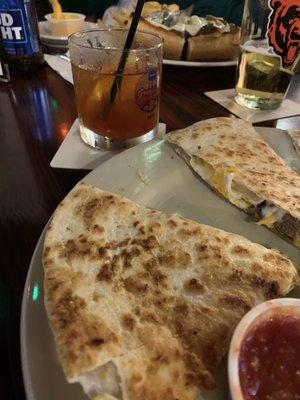 Steak Quesadilla and Old Fashioned