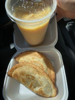 Beef empanadas and mango smoothie