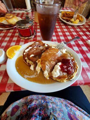 Blueberry pancakes with strawberry jam