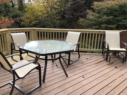 Refurbished table from Southern Company  and repaired and restrung chairs.