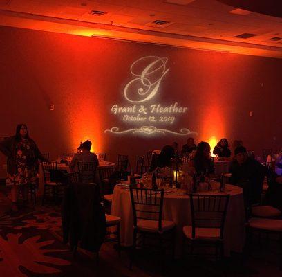 Customize your event with colored uplights and letter projections.