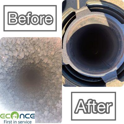 Chimney sweep, before and after pictures