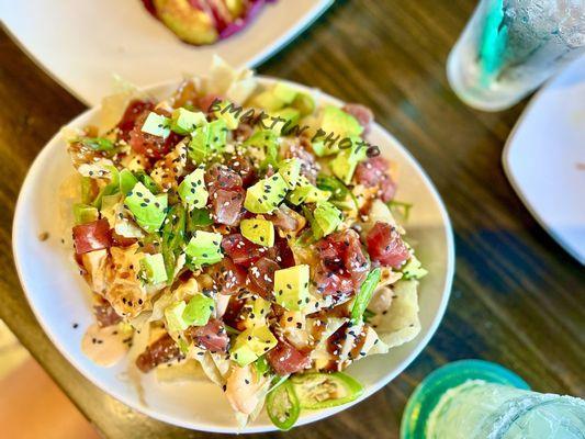 Happy hour poke nacho for $10