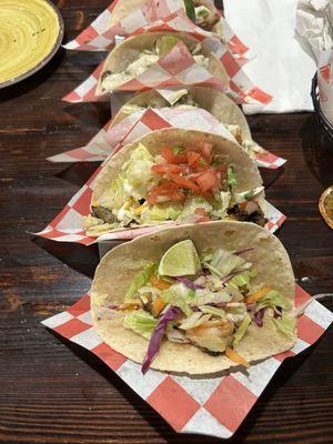 Grilled Buffalo shrimp taco, steak taco