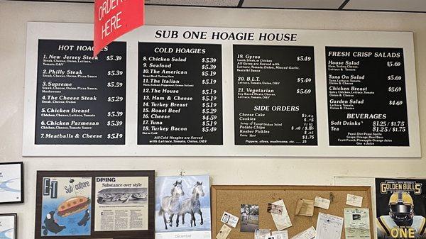 Sub one Hoagie House menu taken 12-30-2020 Great food!!