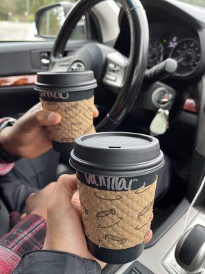 12 oz vanilla and caramel lattes