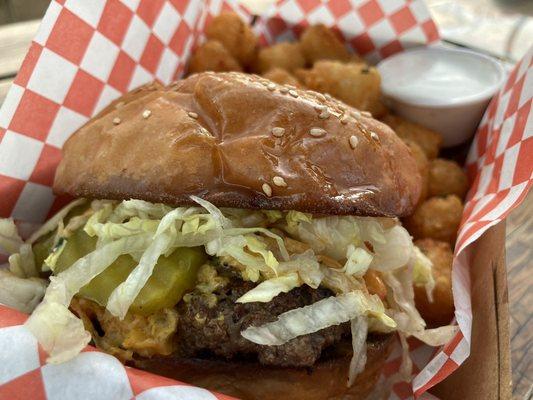 Matrix Burger and Sriracha Ranch Tots