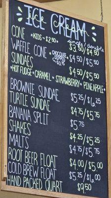 Ice cream menu