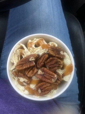 Butter pecan- vanilla ice cream, almond butter, pecans and caramel