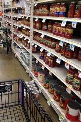 Most aisles are organized so larger items are towards the bottom.