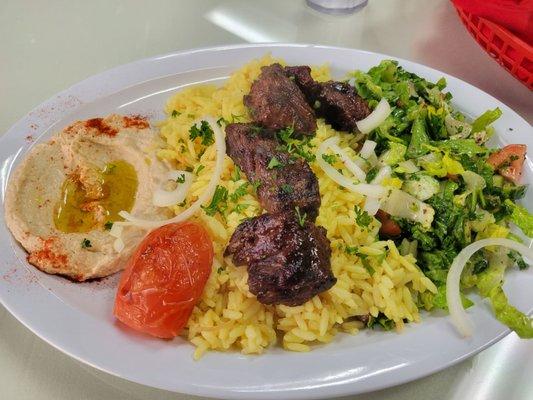 Beef Kabob Plate, under $16 with taxes.