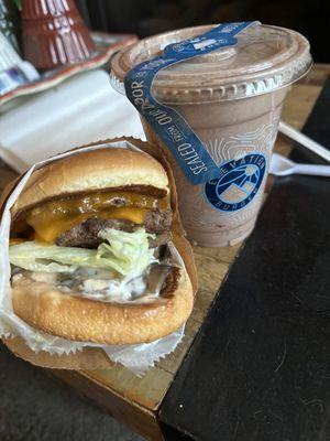 Elevation Burger, shake (chocolate with Chocolate Chip Cookie & banana).