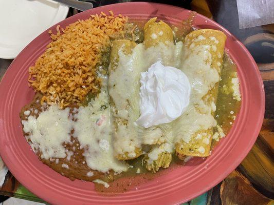 Enchiladas Chicken Suizas in green sauce