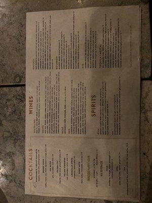 Cocktail and drinks menu.  Different from the online menu