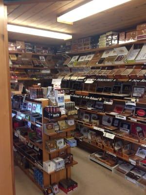 Walk-in humidor with huge selection of specialty cigars.