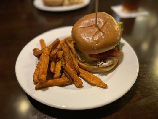 Chicken sandwich with sweet Potatoe fries