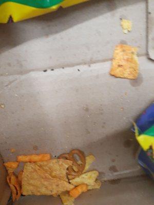 Rat poop and chips scattered