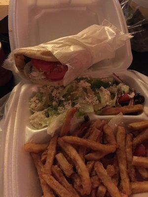 gyro platter with fries and salad