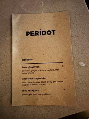 Dessert menu