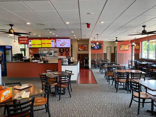 A wide look at the interior of Happy Joe's Pizza & Ice Cream, St. Peters, MO.