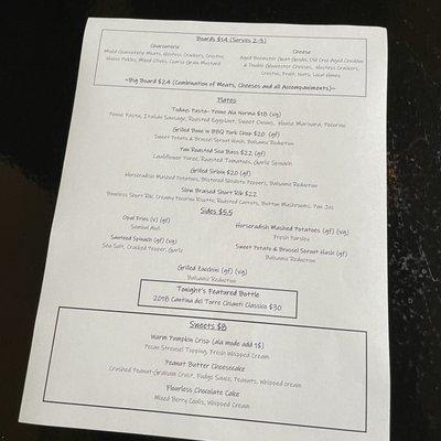 Dinner menu