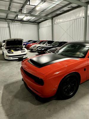 We have space for 75 cars indoors in our 9,000 square feet of security controlled storage facility.