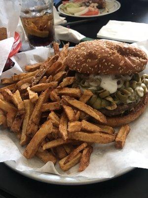 Olive Burger and homemade fried - yum!