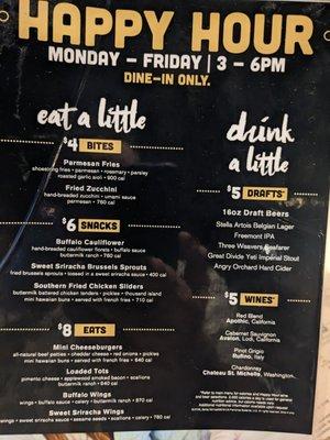 Happy hour menu December 2022