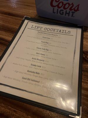 Drinks menu