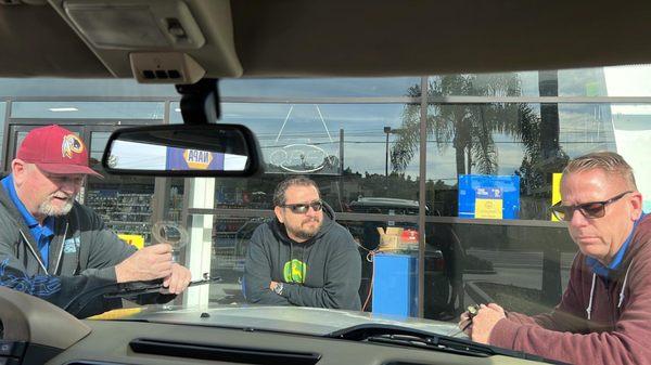 Larry in the left and Cory in the right side of the pic helping me with my old Land Rover wiper blades.