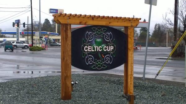 The sign for Celtic Cup