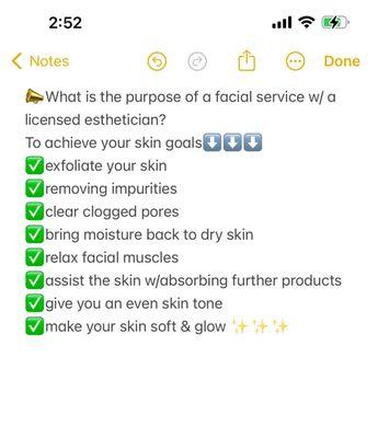 Purpose of a facial