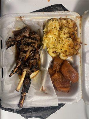 Lamb chops, macaroni and cheese, candied yams.