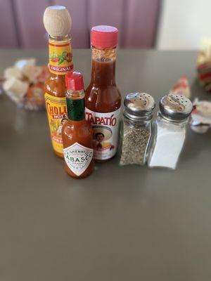 Condiments accessible at the table