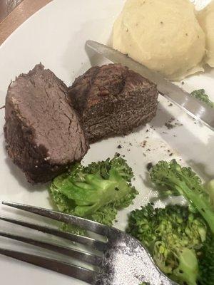 "Medium rare 6oz sirloin" my fork couldn't even go through it.