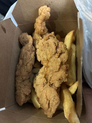 Value meal.  Chicken tender and fries for only $10 with a soda.