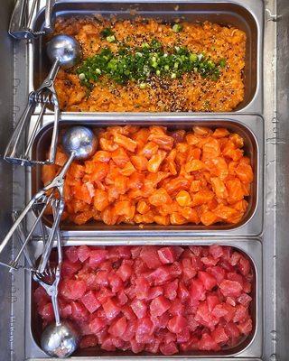 Choose your poke from a variety of proteins including salmon, ahi tuna, chicken, tofu and more.