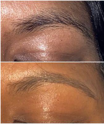 Before (top) and after (bottom) waxing my eyebrows too thin :(