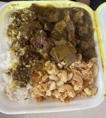 Curry Goat w/ Baked Mac & Cheese and White Rice