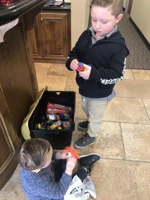 A kid's treasure chest for prizes at the end of the appointment