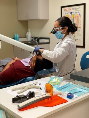 Dr. Dary working on an implant crown case.