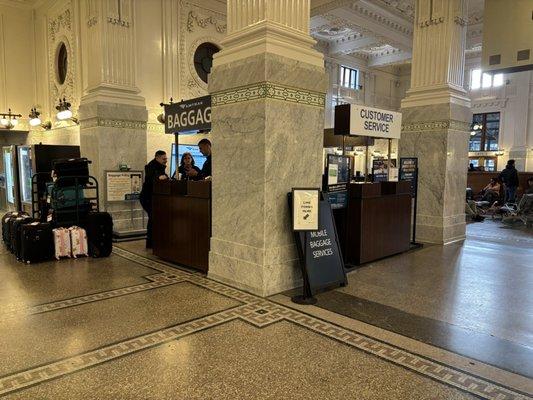 Baggage check in and customer service desk right at the entrance of the station.