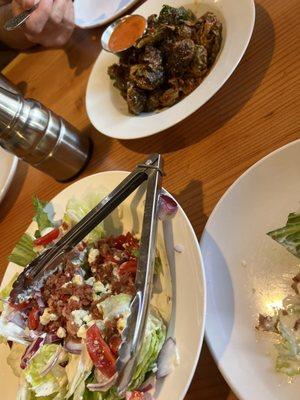 Wedge salad and Brussels sprouts. Delicious