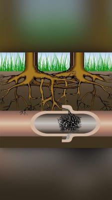 Old clay pipe with root intrusion can cause garage and basement floods