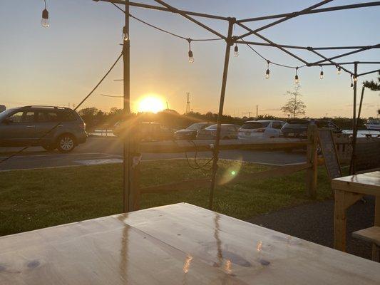 View of the sunset and water from my table