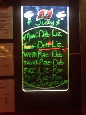 Wanna know when your favorite bartender is working? Just check the board :)