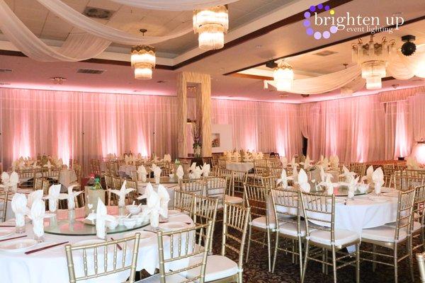 Asian Pearl Restaurant Sacramento Blush Coral Uplighting | Brighten Up Event Lighting | Phuong Trinh Bridal Decor