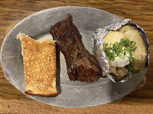 specialty steak: sirloin steak, garlic bread + baked potato = $19.99