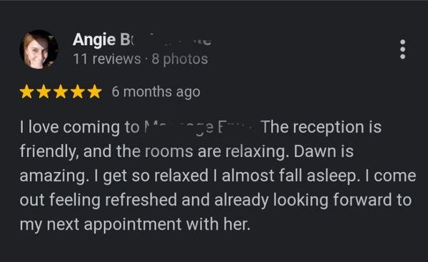 Google review of my massage service