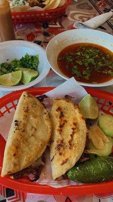 Quesa Birria tacos with consomé